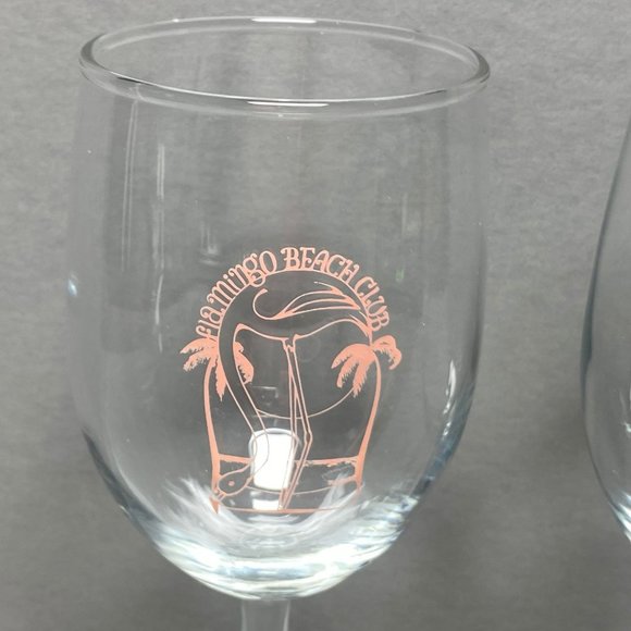 Flamingo Beach Club Wine Glass Barware Drinkware Set of 2 Pink - Picture 3 of 9